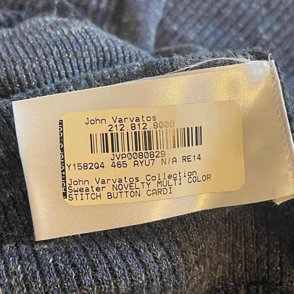 John Varvatos Button Cardigan Mens Large Navy Blue Mixed Stitch V-Neck Sweater - Picture 6 of 8